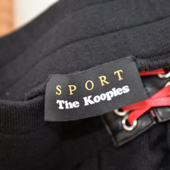 The Kooples Black Slouchy Fleece Pants Leather Lace Up Accents Sz S - Picture 4 of 9